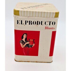 VINTAGE ADVERTISING EL PRODUCTO SQUARE  Cigar TIN  woman harp man cave decor